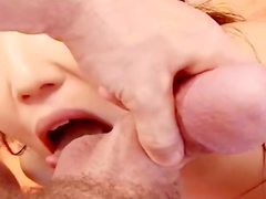 Nasty Asian babe is fucking in her shaved pussy